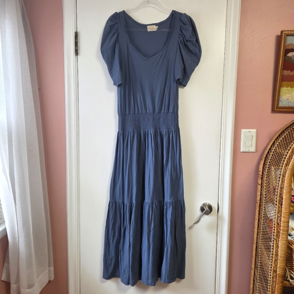 Nation LTD Slate Blue Puff-Sleeve Midi Dress